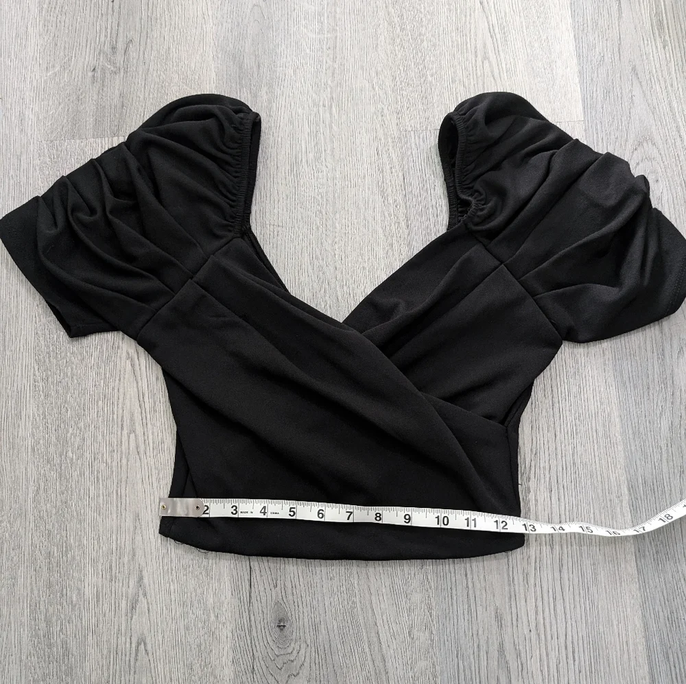 Revamped Black Sweetheart Crop Top Puff Sleeve Goth Pin Up Retro Size M - Picture 9 of 9